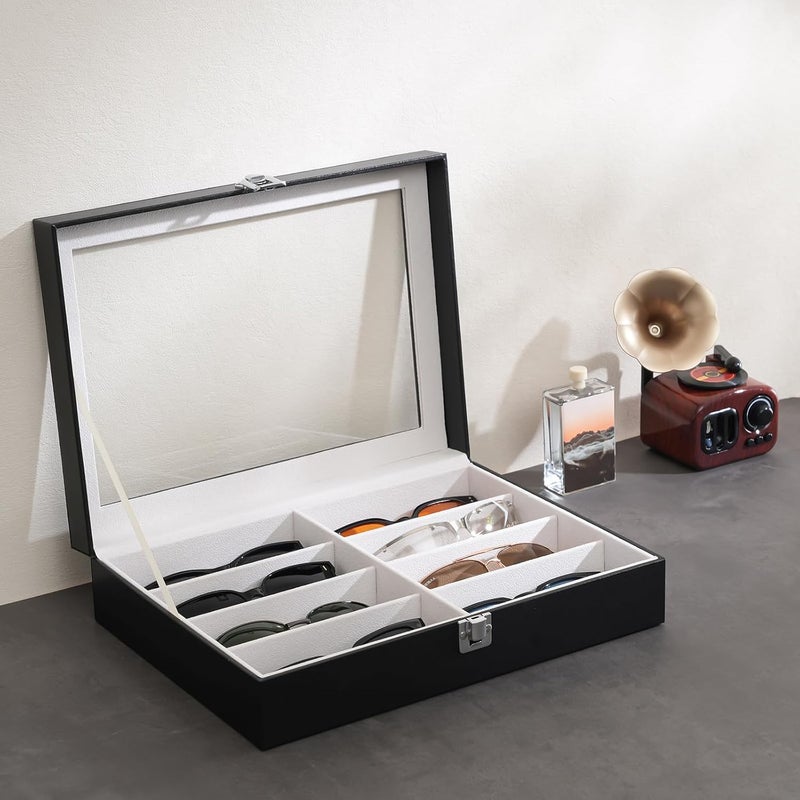 Procase 8 Slots Sunglasses Organizer, 1 Layer Sunglass Case, Leather Eyeglass Cases for Display and Storage -Black - Image 2